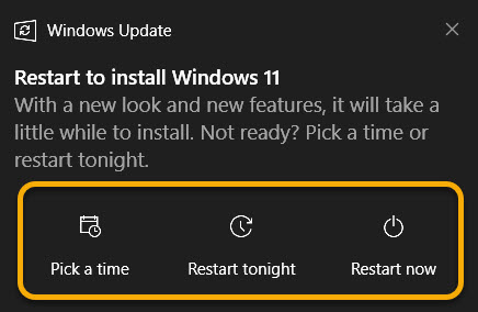 Pick a time, Restart Tonight options for installing Updates. 